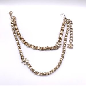 CHANEL Turnlock Metallic Leather Chain Necklace